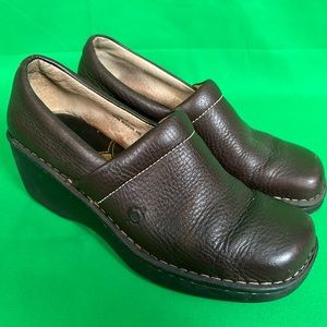 Pre-owned Women’s Born Toby Duo Brown Full Grain Leather Clogs
